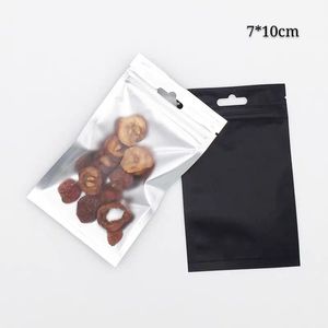 7 * 10 cm 100 pcs black zip bloqueio mylar folha de embalagem sacos com janela clara na frente e suporte de gancho amostra pacote de malotes pacote