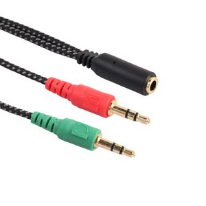 Braided 20cm 3.5mm Y Splitter 2 Jack Male to 1 Female Headphone Mic AUX Audio Adapter Cable For Earphone Mobile Phone high quality