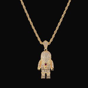 Neue Hip-Hop-Schmuck Astronaut Anhänger Halskette Gold Farbe Bling Kubikzircon Männer Frauen Halskette mit Seil Kette als Geschenk