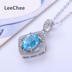 Fashion-e Topaz Pendant för kvinnor 7 * 9mm ädelsten fina smycken halsband Dagligt slitage för kontor Lady 925 Solid Sterling Silver