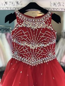 Pageant Dresses for Teens 2019 ritzee Beaded Neck and Floor Length Blue Organza A Line Red Pageant Dresses for Girls Rhinestones AB Stones