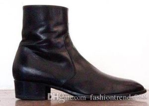 2019 Novos homens de couro botas zip up Botas preto estilo antigo Ankle Boots Moda masculina sapatos de festa do vintage