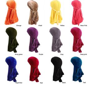 Unisex Fashion aksamitna czapka Durag oddychająca chustka długi tren z paskami czapka Headwrap świąteczna impreza z okazji Halloween Cosplay czapki pirackie 12 kolorów