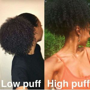 Menschliches Haar Pferdeschwanz Afro Puff Kinky Curly Drawstring Pferdeschwanz für schwarze Frauen Afroamerikaner Mittelgroße Hochsteckfrisur-Haarteil-Brötchen mit 2 Clips