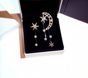 Wholesale- glittering ! fashion designer luxury asymmetric diamond zircon moon star cute stud earrings for woman girls dangle chandelier