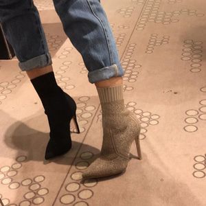 Designer-ots High Heel 6-8CM Woolen Sock-like Booties Ladies High Top Fashion Knit Boots Heel Size 34-40 Black Brown