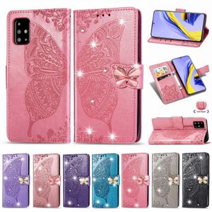 Custodia a portafoglio in pelle per Iphone 15 14 Plus 13 12 11 Pro XS XR X Samsung Galaxy S23 Ultra S22 Note 20 3D Big Butterfly Bling Diamond Lace Flower Holder Flip Cover Custodia per ragazze