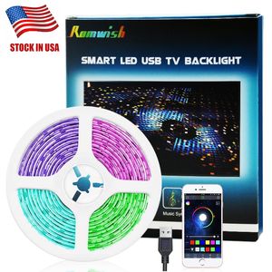 LED قطاع ضوء dc5v بلوتوث التحكم rgb smd5050 90 المصابيح led usb ملون المزامنة إلى الموسيقى الموقت مرنة الخلفية كيت للتلفزيون الخلفية