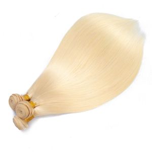 Extensiones de cabello virgen indio Recto 3 paquetes Rubio 613 Productos para el cabello de color 10-32 pulgadas Suave 613 Color rubio Tres piezas Un juego