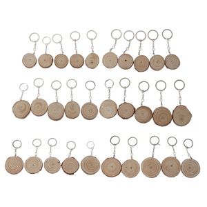 10Pcs Unfinished Natural Wood Slices Keychain Wooden Blank Hand-Painted Pendant DIY Keyring Car Bag Charm Jewelry Making