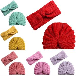 Baby Beanie Królik ucho Pałąk Girls Wełna Dzianiny Kapelusze Hairbands Zimowe Czaszki Czapki Dzieci Crochet Cap Hat Outdoor Hat Akcesoria B6825