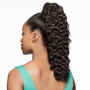 Mongolski Natural Black Afro Curly 10 do 22 cali 120g Human Włosy Splotki w elastycznej zespole Krzyki sznurków Ponytails dla czarnych kobiet