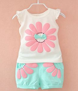 Floral Girls Outfits Printed Bow Girl Vests Shorts 2PCS Sets Sleeveless Kids Pullover Cartoon Children Clothes Sets Fashion 4 Designs DW3165