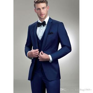 Fashionable Two Button Blue Groom Tuxedos Notch Lapel Groomsmen Best Man Mens Wedding Suits (Jacket+Pants+Vest+Tie) D:216