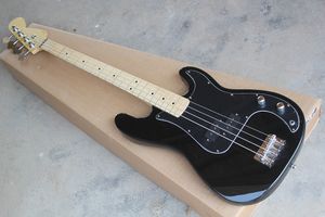 Factory Custom 4-string Black Body Electric Bass Guitar with Black Pickguard,Maple Fretboard,Chrome Hardware,Offer Customized