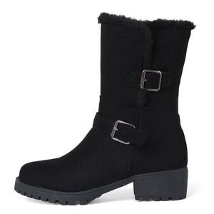 Hot Sale- Mid Heel Snow Boots Winter Women Fashion Low Square Heels Shoes D080 Elegant Ladies Warm Black Beige Brown Ankle Boots