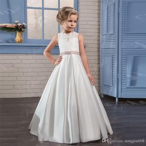 Flower Girls Dresses Jewel Bow Sash Champagne Lace Applique Hollow Back Puffy Tiered Ball Gown Birthday Communion Pageant Gown