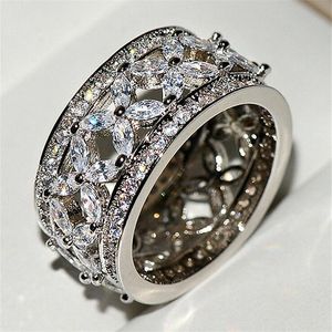 Classical Top Selling Fashion Jewelry 925 Sterling Silver Marquise Cut White Topaz Gemstones CZ Diamond Party Women Wedding Band Ring Gift