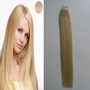 Hudväfthäftande hår Ingen Remy Tape In Human Hair Extensions Blond Silky Straight European Tape In Hair Extension Salon