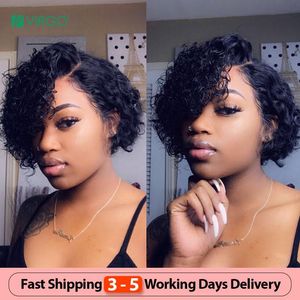 Pixie Cut Lace Wig Blunt Cut Bob Lace Front Wigs Short Human Hair Wigs Curly 13x4 HD Transparent Front Human Hair
