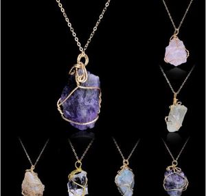 Handgemachte unregelmäßige Amethyst Citrin Draht gewickelt Anhänger Halskette Frauen Naturstein Kristall Quarz Fluorit Halsketten Schmuck GB1294