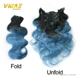VMAe Brasilian 14 till 26 tum 100g Kroppsvåg Silver Grå Ombre Färg Virgin Remy Human Hair Extensions Clip In