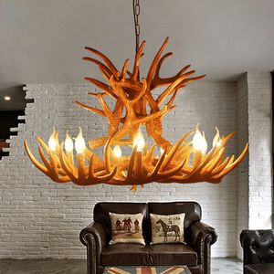 Europe Country 9 Head Candle Antler Chandelier American Retro Resin Deer Horn Lamps Home Decoration Lighting E14 110-240V