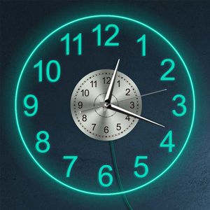 Modern Acrylic Wall Clock With LED Backlight Bedroom Bedside Night Lamp Wall Clock Glow In Dark Multi Colors LED Lighting Decor Y200407