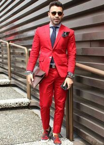 Mode Red Groom Tuxedos Utmärkt Notch Lapel Groomsmen Bröllop Jacka Blazer Men Formell Prom / Dinner Suit (Jacka + Byxor + Tie) 208