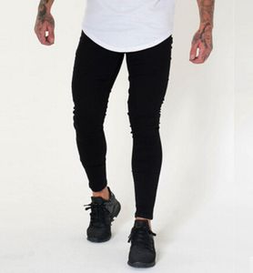 Fashion-Slim Fit Men Jeans Solid Färg Svart Vit Denim Blå Skinny Tight Pencil Pants Fashion Men Byxor