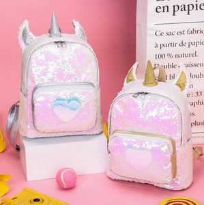 DHL30pcs Backpack Bag Girl Student Sequin Unicorn Shaped Sport Shoulder Bags Mix Color