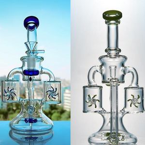 10Inch Unieke Glazen Bongs Recycler Bong Perc Dab Rigs Groen Paars Blauw 14mm Waterleidingen Met Bedwelmende Glazen Kom IN VOORRAAD