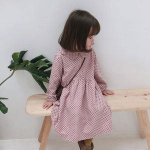 Outono estilo coreano manga longa ponto impresso princesa vestidos para moda meninas crianças algodão falbala vestido roupas casuais