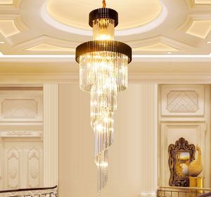 Modern Luxury Large Gold Pendant Spiral Crystal Chandelier Lighting Creative Long LongleLiers Crystal LED Lampa för Hotel Hall Home Myy