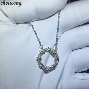 Choucong Hollow Okrągłe Wisiorki 5A Cyrkon CZ Prawdziwe 925 Sterling Silver Wesele Wisiorek z Naszyjnik Dla Kobiet Bridal Jewelry