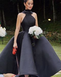 2019 NIEUWE nieuwste Runway Avondjurken Halter Hoge Hals Backless Big Bow Ankle Lengte Satin White Black Prom Party Red Carpet jurken Vestidos