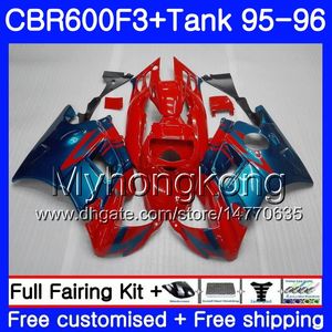 Karosserie + Tank für HONDA rot blau glänzend CBR600RR CBR 600F3 CBR 600 F3 FS 95 96 289HM.14 CBR600FS CBR600 F3 95 96 CBR600F3 1995 1996 Verkleidungen