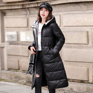 アヒルダウンジャケットの女性冬のプラスサイズの上着のコート女性の長いカジュアルライトジャケット薄い暖かいダウンフグパーカー4xl 5xl