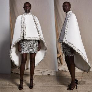 Modest ASHI Studio Kılıf Abiye Yüksek Yaka Uzun Kollu Kristal Parti Elbise Kısa elbiseler de soirée