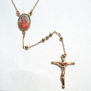 Loyal Damen Coole 14 K Gelbgold gefüllt Kreuz Kruzifix Anhänger Rosario Rosenkranz Perlen Halskette Kette