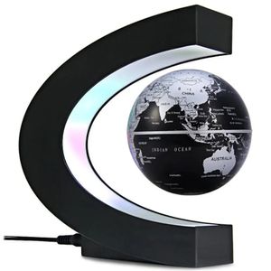 Carte du monde flottant globe lévitation magnétique en forme de C avec décoration lumineuse LED pour bureau à domicile Noir