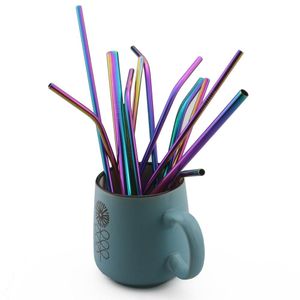 2 Pcs Colorful Rainbow Straw Stainless Steel 16/19/21/23/26cm Straws 6/8/12mm Reusable Bent Metal Drinking Straw Brush