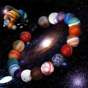 Universe Nine Planets Agate Natural Stone Pärlor Strand Armband Kvinnor Mensarmband Fashion Jewelry