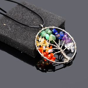 Multicolor Natural Stone Chakra Tree of Life Necklace pendants good luck irregular rock women necklaces fashion jewelry will and sandy new