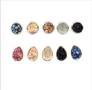 Moda Ouro Prata Redondo Lágrima Quadrado Druzy Stud Brincos Mini Geométrico Ponto Quartze Pedra Drusy Brinco Jóias