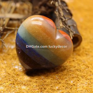 5Pcs Seven Chakra Stone Heart 45*40*25mm 7 Chakra Natural Gemstone Crystal Puffy Heart Pocket Stone Healing Rainbow Palm Worry Tumbled Stone