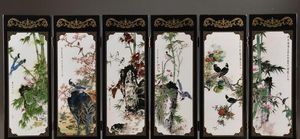 SUPERB CHINESE HANDWORK LACQUER PAINTING BIRD FLOWER SCREEN DECOR