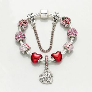 Wholesale-Silver Fashion Creative red Love Beads European Charm Bracelet Suitable for Pandora Style Female DIY Snake Bone Bracelet Jewelry