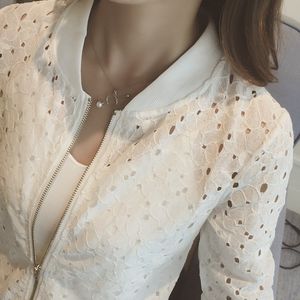 Women\'s Summer Thin Jacket 2019 White Lace Long Sleeve Sunscreen Women Clothing Hollow Out Breathable Bomber Jacket biker outwear brown