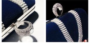 Mode kvinnlig diamant u form handväska ring sammet kväll väska lyx finger koppling handväska bröllop festväska med kedja2469